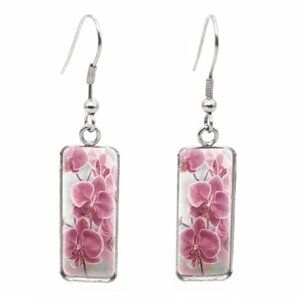 NWT Pink Orchid Flower Dangle Earrings – Glass Resin Drop Jewelry